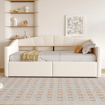 Immagine prodotto di okwish divano letto 90x200 daybed con rete, letto singolo per bambini con schienale e braccioli, daybed con rete a doghe, beige (senza materasso)