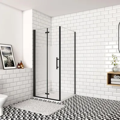Produktbild von Duschparadies Eckeinstieg Tür x Seitenwand 80x70cm Höhe 195cm Schwarz Teilsatiniert Falttür Eckdusche Duschkabinen Mit 50cm Stabilisator