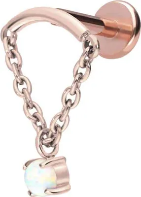 Produktbild von Ohrpiercing, Nasenpiercing Titan Labret mit Push Fit BOGEN + KETTE + SYNTHETISCHER OPAL RoséGold Stablänge: 9mm | Stabstärke: 1,2mm