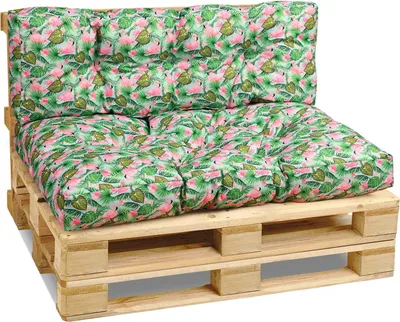 Produktbild von Gartenkissen für Palettenmöbel 40x120 cm, 80x120 cm mit exotischem Druck - aus dickem Polsterstoff, mit weicher Füllung - Set aus 2 Palettenauflagen