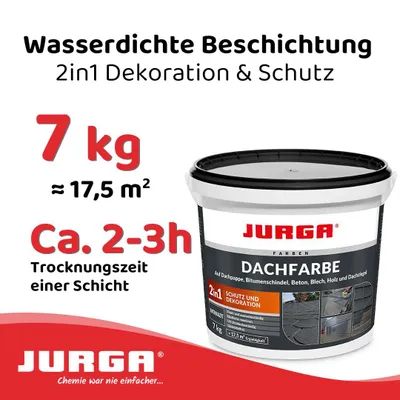 Produktbild von Jurga Dachfarbe Anthrazit 7 kg, Sockelfarbe WASSERDICHT, Fassadenfarbe für Außen, Dachbeschichtung für Blechdach, Bitumen, Dachpappe, Schindeln, Putz
