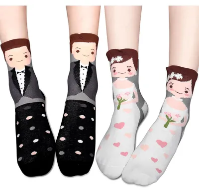Immagine prodotto di 2 paia di calzini per sposa e sposo, regalo di matrimonio, cotone 80%, taglie 39-42 e 43-46