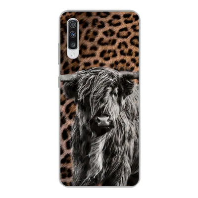 Produktbild von MuchoWow® Handyhülle Schutzhülle Hülle für Samsung Galaxy A70 Schottischer Highlander - Pantherdruck - Schwarz - Weiß Silikon Softcase Handy Hülle - Schutzhaube