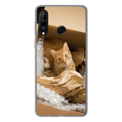 Produktbild von MuchoWow® Handyhülle Schutzhülle Hülle für Huawei P30 Lite Katze - Box - Rot Silikon Softcase Handy Hülle - Handyhülle