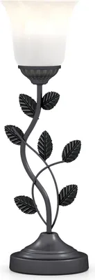 Produktbild von Vintage-Nachttischlampe mit tulpenförmigem Glasschirm und Metallblättern