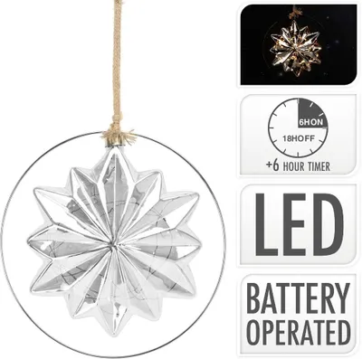 Produktbild von Koopman Glasstern, 40 warmweiße LEDs, Metallring, rauch-schwarz
