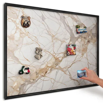 Produktbild von Magnettafel 100x70 cm mit schwarzem Rahmen - Magnetische Metalltafel, Magnetpinnwand zur Wandmontage für Wohnzimmer, Küche, Flur, Kinderzimmer und Büro - Marmor-Eleganz