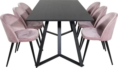 Image de MarinaBLBL ensemble table, table noir et 6 Velvet chaises Velours rose, noir.