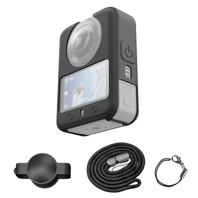Produktbild von Schutzhülle aus Silikon kompatibel mit DJI Osmo Action 360 – Kamera Cover mit Linsenschutz, Umhängeband & Anti-Verlust-Seil
