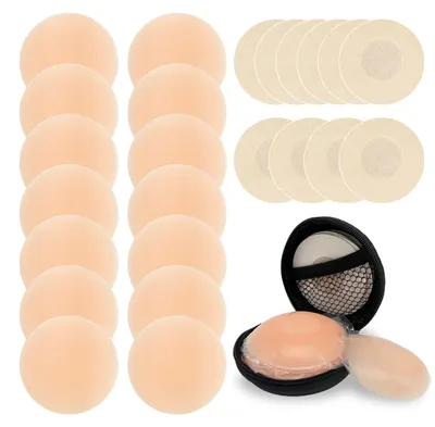 Imagen del producto de Cubiertas de pezón de silicona, 8 pares, reutilizables, más 10 almohadillas adhesivas para el pecho, discretas, para