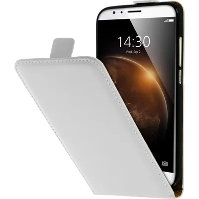 Produktbild von PhoneNatic Kunst-Lederhülle kompatibel mit Huawei G8 - Flip-Case weiß + 2 Schutzfolien