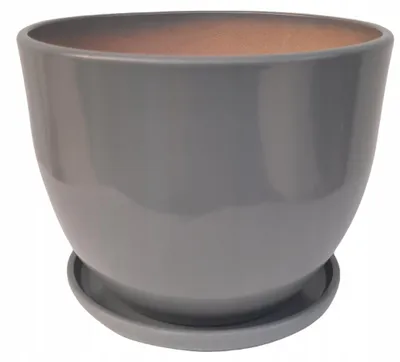 Zdjęcie produktu dla Doniczka Ceramiczna Szara Duża Połysk Średnica 21 Cm Wysokość 17 Cm