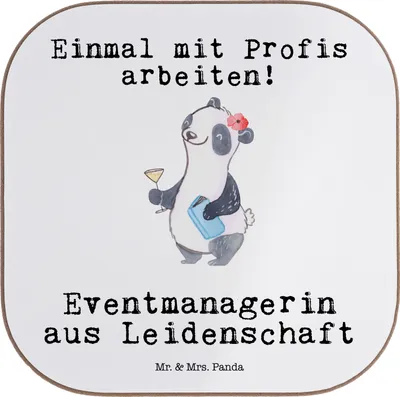 Produktbild von Mr. & Mrs. Panda Tassen Untersetzer Eventmanagerin Leidenschaft - Weiß - Geschenk, Lustig, Witzig, Beruf, für Gläser, Holzuntersetzer, Tischschoner, Spruch