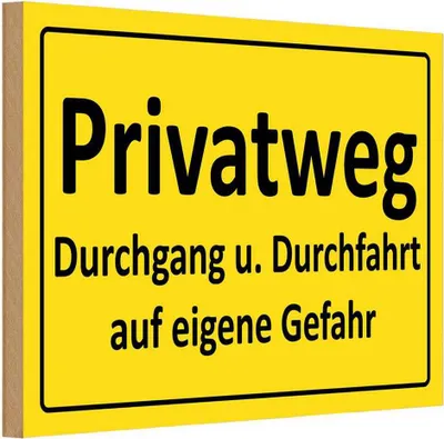 Produktbild von vianmo Holzschild 12x18 cm Hinweis Privatweg gelbes Warnschild Hinweisschild