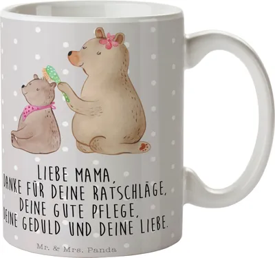 Produktbild von Mr. & Mrs. Panda Becher Bär Kind - Grau Pastell - Geschenk, Mama, Mutter, Muttertag, Kaffeebecher, Teetasse, Trinkbecher, Pott, Vatertag, Tasse, Familie