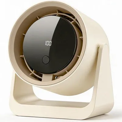 Productafbeelding van USB-mini ventilator - Stille bureauventilator met 5 standen, USB-C oplaadbaar, met digitale display, 180° draaibaar - geschikt voor kantoor, slaapkamer, thuiswerkplek en reizen