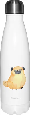 Produktbild von Mr. & Mrs. Panda edelstahl wasserflasche Mops - Weiß - Geschenk, Liebe, Thermosflasche, Hundeliebe, Hund, Trinkflasche, Thermos, Sprüche, thermosflaschen, trinkflaschen