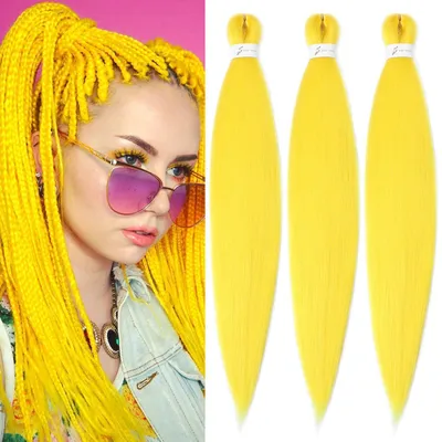 Immagine prodotto di Flechthaar: Extension per capelli, colore giallo, lunghezza 20 pollici, confezione da 3 pezzi, fibra sintetica