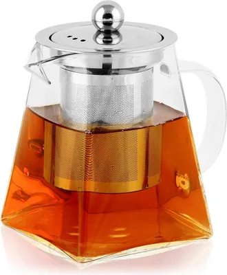 Produktbild von Teekanne Glas mit Siebeinsatz 550ml, Kleine Teekanne Glas Eckig, Glaskanne mit Siebeinsatz für Tee, Teebereiter für Losen Tee, Edelstahleinsatz