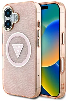 Zdjęcie produktu dla Guess IML Metal Glitter 4G Circle Triangle MagSafe - Etui do iPhone 16 (różowy)