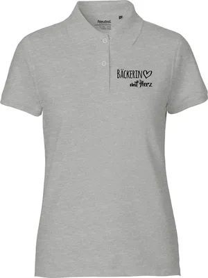 Produktbild von Huuraa Damen Polo Shirt Bäckerin mit Herz M Sport Grey Bio Baumwolle Fairtrade Poloshirt Geschenkidee
