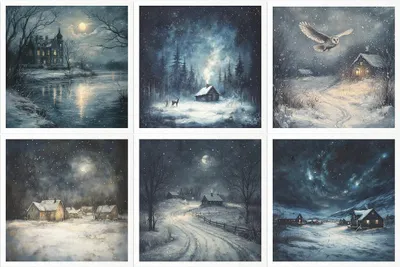 Produktbild von Reispapier-Set 14,8×14,8 cm – RSM179 – Winterhäuser und Tannen – ITD Collection
