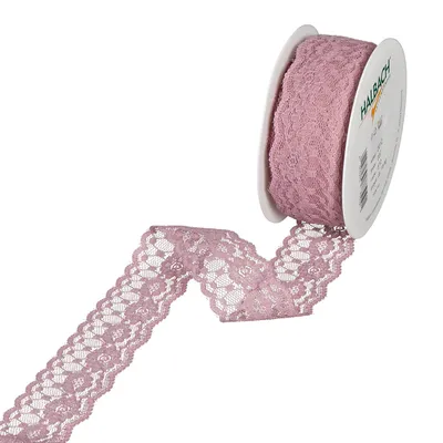Produktbild von Halbach Spitzenband altrosa mit Blumenmuster, 35 mm breit, 15 m lang