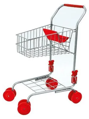 Immagine prodotto di Carrello della spesa in metallo per bambini pieghevole argento con ruote rosse