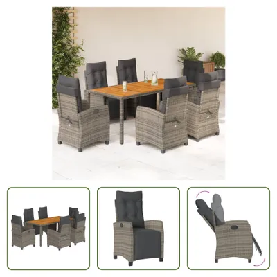 Produktbild von The Living Store 7-tlg. Garten-Essgruppe mit Kissen Grau Poly Rattan