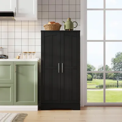 Immagine prodotto di Flieks Mobile da cucina a 2 ante con LED, mobile con ripiani regolabili e portaoggetti, mobile da cucina 60x40x120cm, nero