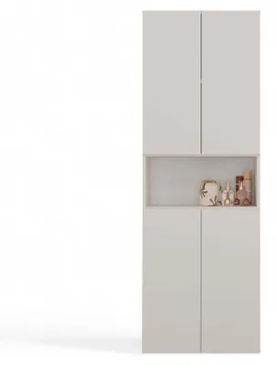 Image de Armoire de salle de bain : quatre portes, cinq étagères, couleur cachemire, avec panier à linge