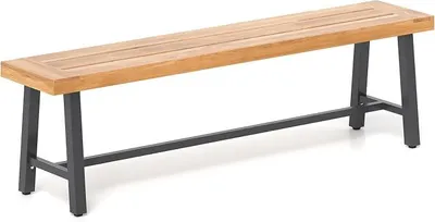 Imagen del producto de Banco de terraza de 160 cm, hecho de madera de acacia, banco de jardín o parque para 3 personas, banco con patas de metal, banco para exteriores con capacidad de hasta 360 kg, ideal para jardín, terraza o patio