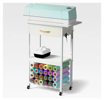 Produktbild von Bastelwagen mit 24 Vinylrollenhaltern und 1 Schublade, mobiler Organizer für Bastelzimmer, Weiß