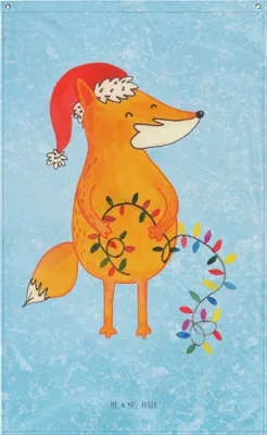 Produktbild von Mr. & Mrs. Panda Wandbild Fuchs Weihnachten - Eisblau - Geschenk, Gobelin, Winter, Tapestry, Wandteppich, Nikolaus, Boho, Wandtuch, Weihnachtsmann, Heiligabend
