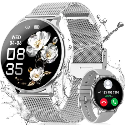 Produktbild von Smartwatch Damen 4.7mm ultradünn mit 120+ Sportmodi/Pulsuhr/Blutdruck,1,43″ AMOLED,SpO2/Schlafmonitor,Zyklus,Stressmessung,20 Tage Akku,P68,Geschenk
