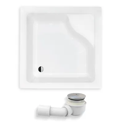 Zdjęcie produktu dla Brodzik Prysznicowy Kwadratowy 80x80x38,5 Akrylowy, Gładki | w zestawie - Syfon, odpływ ⌀50 mm + nogi (stelaż) | BADLAND IGOR