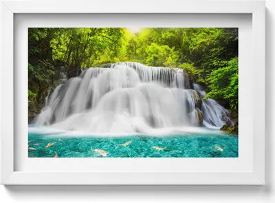 Produktbild von Huai Mae Khamin Wasserfall in Thailand– Wandbild mit Rahmen – Gerahmtes Bild  – Wanddekoration – 30x20 cm –  Weiß Rahmen