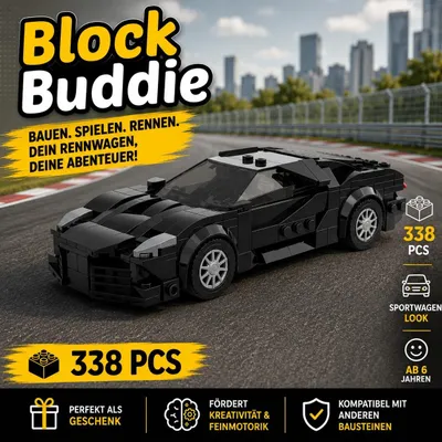 Produktbild von BlockBuddie™ La Voiture Noire inspiriertes Klemmbaustein Auto mit 338 Teilen – Sportwagen Modellbausatz