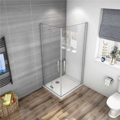 Produktbild von Eckeinstieg 80cm(Drehtür)x100cm(Falttür)xH.185cm Duschkabine Duschabtrennung Pendeltür eckdusche Nano Echtglas
