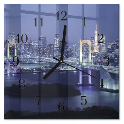 Produktbild von Tulup Glasuhr Wanduhr Küchenuhr Echt-Glas 30x30 cm Modern Dekorativ Geräuschlos Schwarzen Zeigern - Brücke