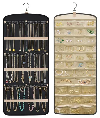 Schmuckorganizer, doppelseitig, 39 Fächer + 3 Haken, 80x31 cm