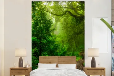 Produktbild von MuchoWow® Fototapete für Wohnzimmer oder Schlafzimmer Wandtapete Vinyl Motivtapete Landschaft - Dschungel - Tropisch - Sonne - Grün - 160x240 cm - Vinyltapete