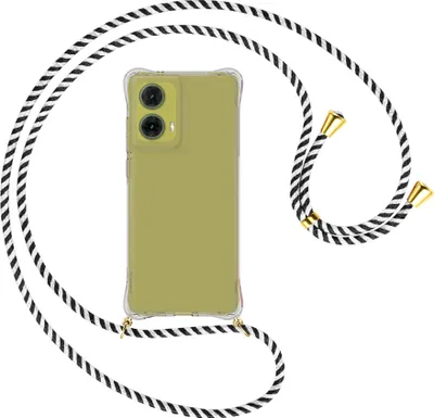 Produktbild von Handykette Backcover-Schutzhülle mit Band (Metall goldfarben) für Motorola Moto G85 5G - schwarz/weiß gestreift