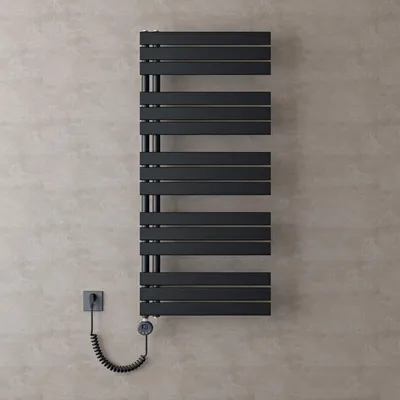Image de doporro Radiateur de Salle de Bain Sèche-Serviette 131x60cm avec Résistance Chauffante Noir 1000W Radiateur à Eau Chaude Gris Noir Design FN