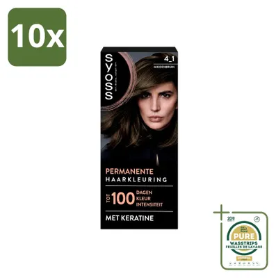 Produktbild von 10 x SYOSS Permanente Haarkleuring 4-1 Mittelbraun mit Keratin - Vorratspackung - 10 Stücke