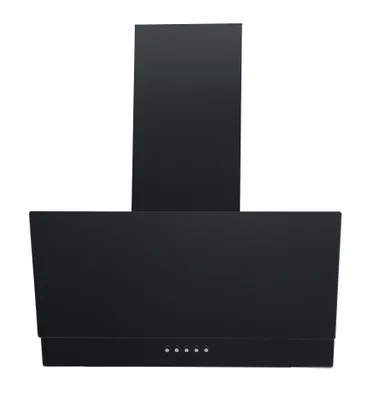 A black kitchen range hood against a white background.