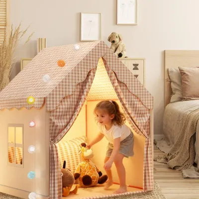 Produktbild von Kinderzelt Play Tent,Prinzessinnen Spielhaus Kinderzelt mit Doppeltüren,Großes Spielzelt Kinderspielburg für Mädchen & Jungen ab 3 Jahre 105x120x128cm