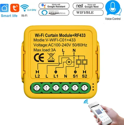 Produktbild von Tuya WIFI Intelligent 433 Vorhangmodul Lamellenschalter Elektrischer motorisierter Vorhang-Rollladen-Steuerschalter APP-Fernbedienungen Kompatibel mit Alexa und Google Assistant fuer Sprachsteuerung