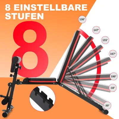 Produktbild von KEHOT Klappbare Hantelbank Trainingsbank mit Zugseilen, Verstellbare Fitnessbank mit Stahlrahmen, Kraftstation für Home Gym, Belastbar bis 200 kg