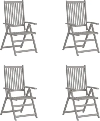 Obrázek produktu pro 4 nastavitelné zahradní židle z masivního akáciového dřeva v šedé barvě – vysoké opěradlo s područkami, vhodné na balkon, do zahrady a do bistra | Sedací nábytek